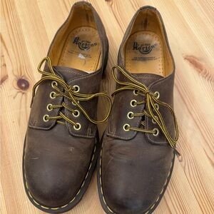 Dr. Martens Brown Leather Oxfords with Yellow Laces